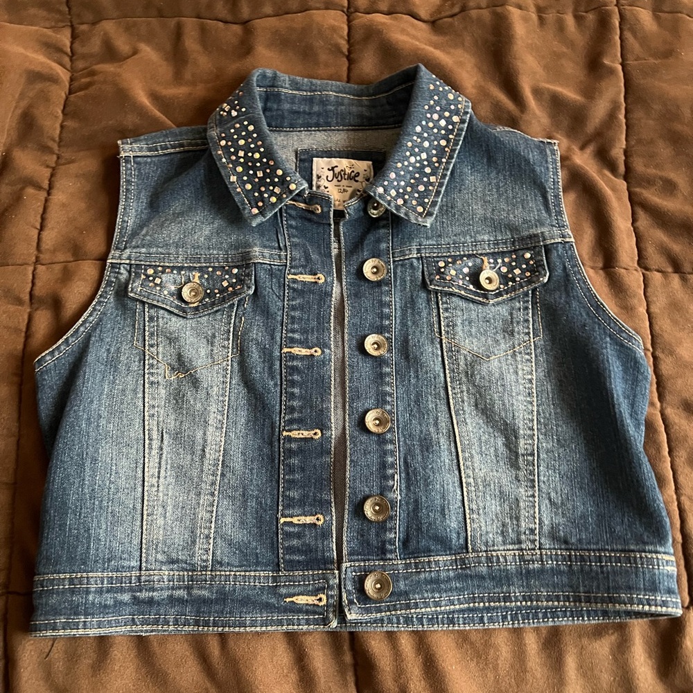 Justice Jeans Girls 12/14 Denim Vest with Rhinestones